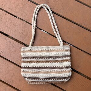 Vintage 90’s cream & tan Croft & Borrow Striped Crochet Shoulder Bag